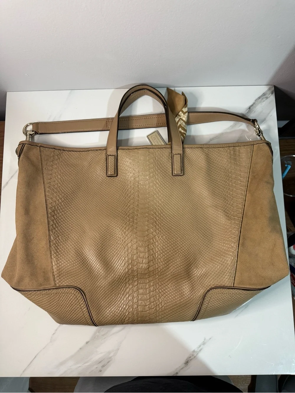 Coach Hadley Neutral Tote Bag with Scarf Accent